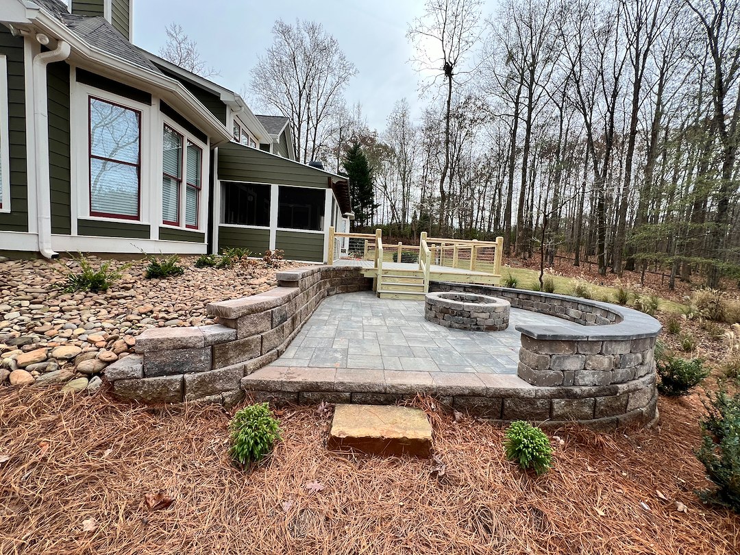 Outdoor Living Upgrade: Paver Patio, Retaining Walls, Fire Pit & Custom Deck In Good Hope GA